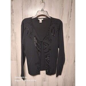 Vintage Felicity Black Beaded Paisley Cardigan XL
